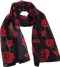 Load image into Gallery viewer, Pamper Yourself Now Navy Blue Thin Poppy Small Scarf
