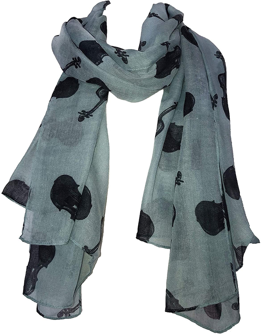 Pamper Yourself Now Green with Black Violin Scarf Lovely Long Soft Scarf Fantastic Gift