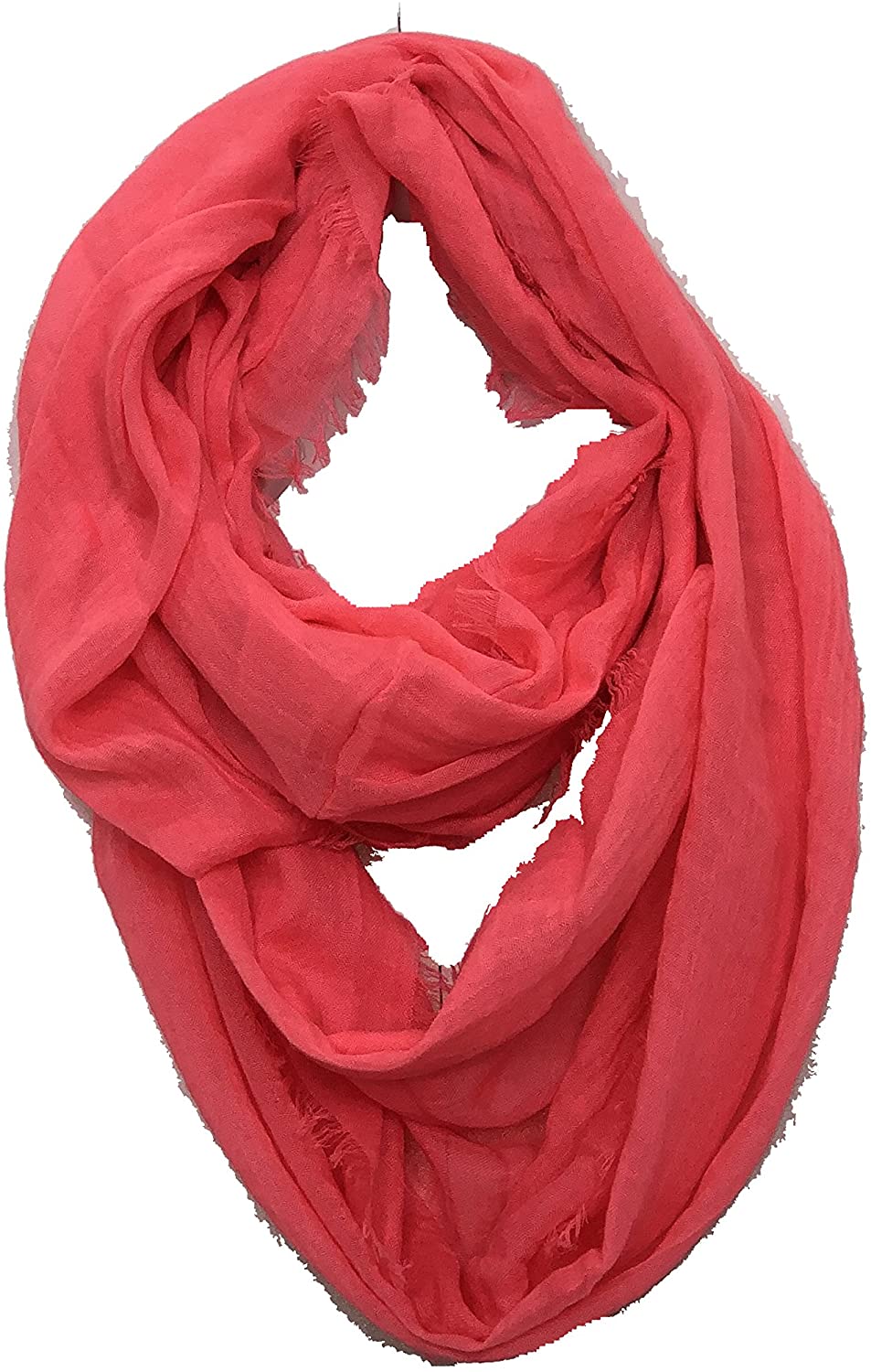 Bright coral plain snood with frayed edge