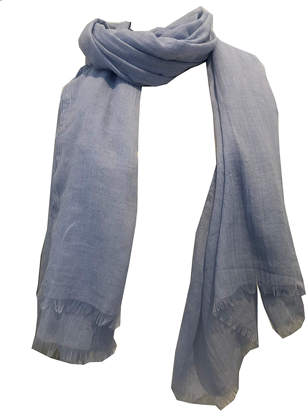 Pamper Yourself Now Sky Blue Plain Soft Long Scarf/wrap with Frayed Edge