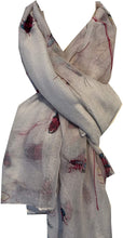 Load image into Gallery viewer, Pamper Yourself Now Creamy White with Dragonfly and Bugs Design Long Soft Scarf, Great Present/Gift.
