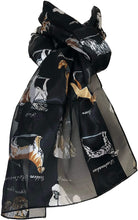 Load image into Gallery viewer, Pamper Yourself Now Black Shiny Dog Scarf with Different Dog Breeds
