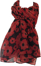 Load image into Gallery viewer, Pamper Yourself Now Black with Small Poppy Design Long Scarf, Soft Ladies Fashion London
