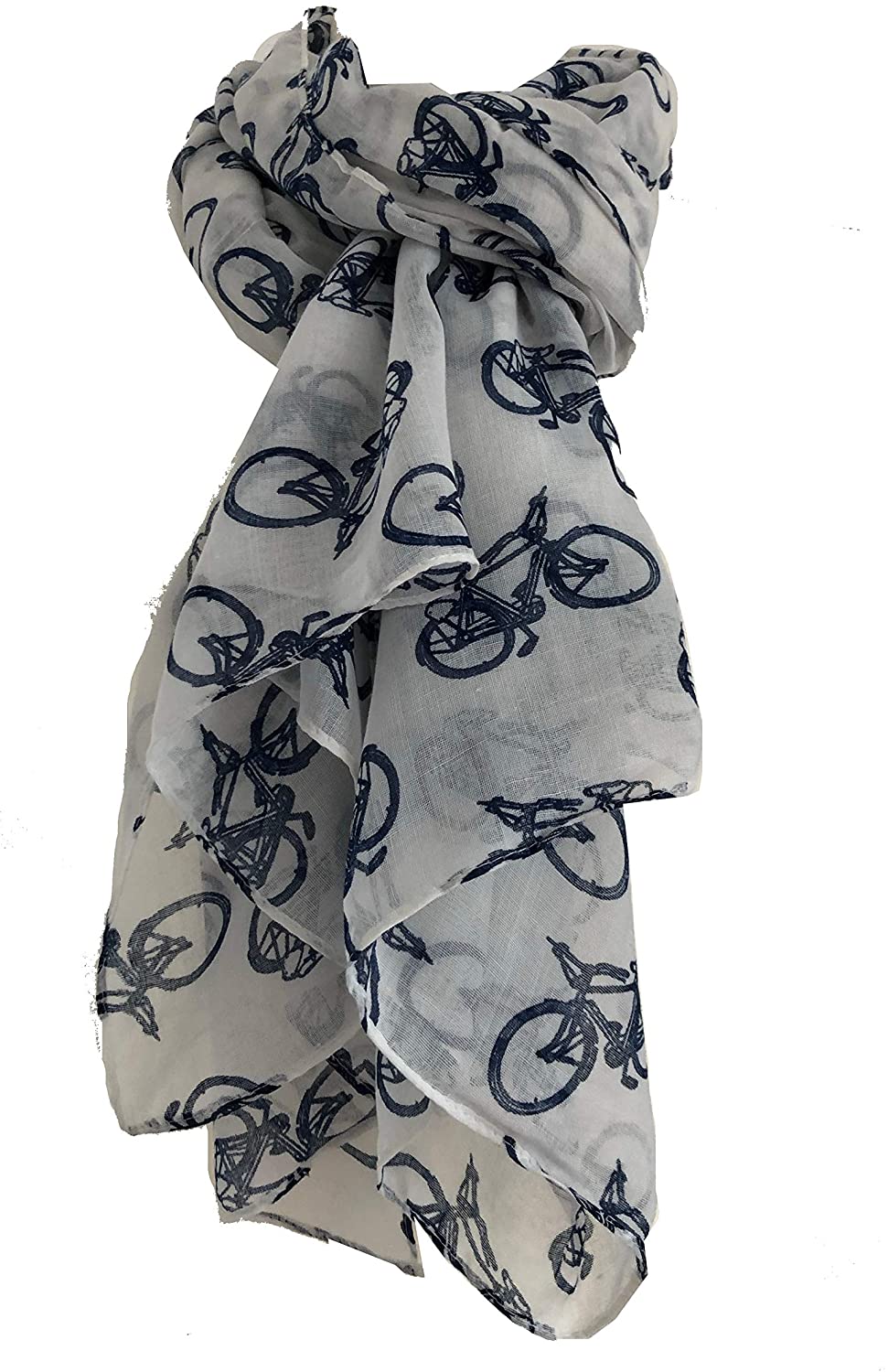 White with Blue Bike Bicycle Scarf Vintage Fashion Style, Lovely Soft Long Ladies Scarf/Wrap