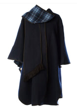 Load image into Gallery viewer, Navy blue tartan Reversible wrap for women
