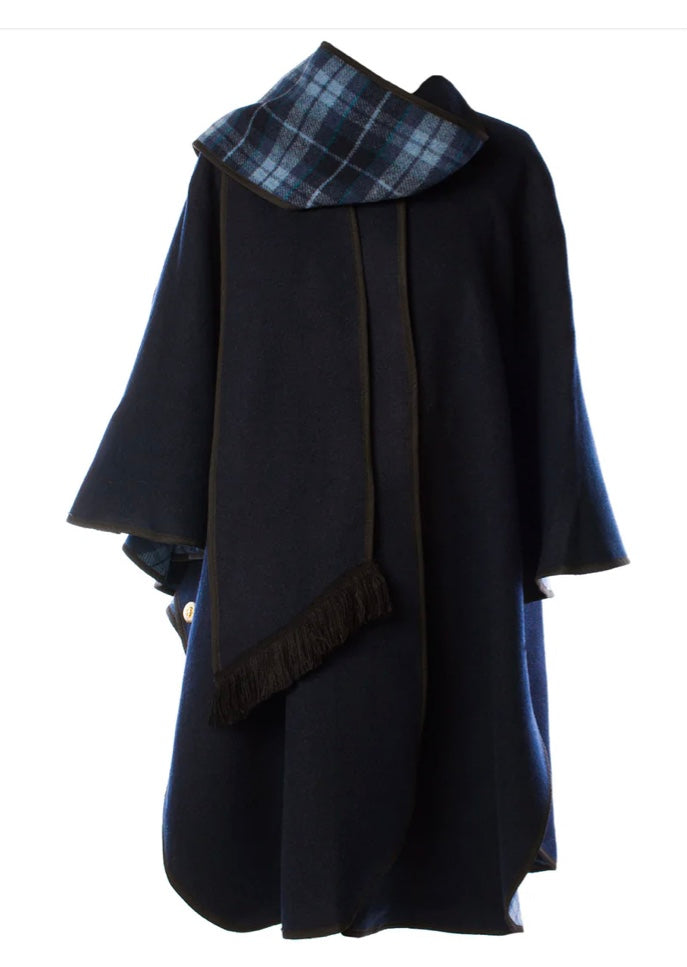 Navy blue tartan Reversible wrap for women