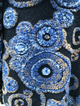 Load image into Gallery viewer, Black with royal blue, brown and white swirl design 100% wool coat
