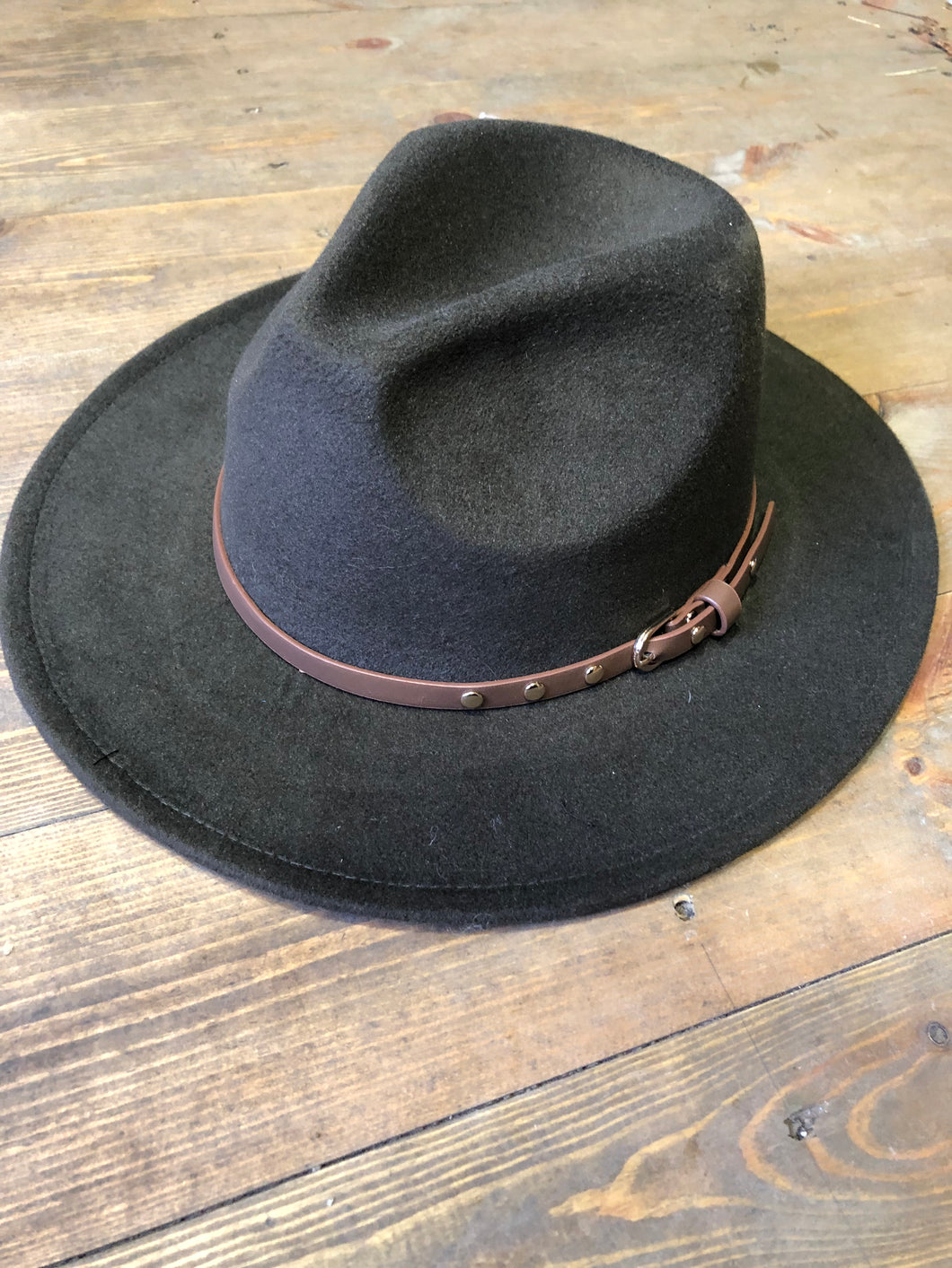 Brown/khaki Adjustable felt look Fedora hat