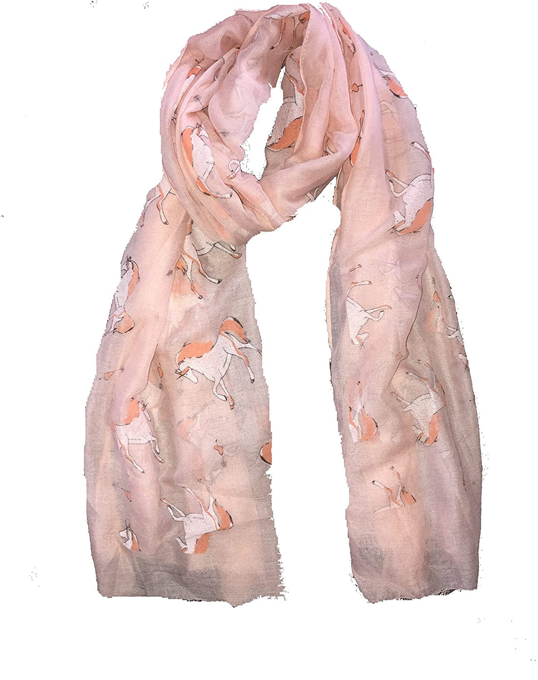 Pamper Yourself Now Peach Unicorn Design Long Scarf/wrap with Frayed Edge
