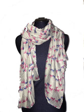 Load image into Gallery viewer, Pamper Yourself Now Grey with Blue and Mauve Small Horse Long Soft Scarf
