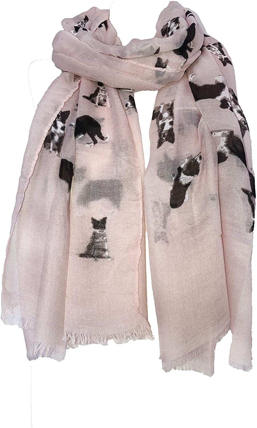 Light Pink Border Collie Dog Long Scarf with Frayed Edge