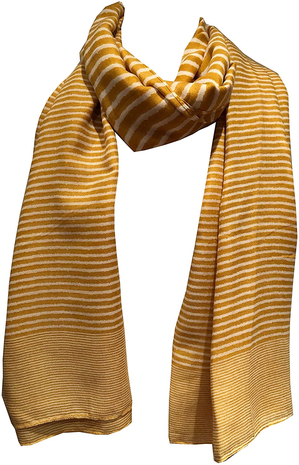 Yellow with white stripes unisex long soft scarf, great for a present/gift.