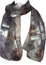 Load image into Gallery viewer, Pamper Yourself Now Light Grey Running Horse Shiny Thin Pretty Scarf
