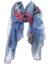 Load image into Gallery viewer, Pamper Yourself Now Blue Scarf with Big and Small Butterflies

