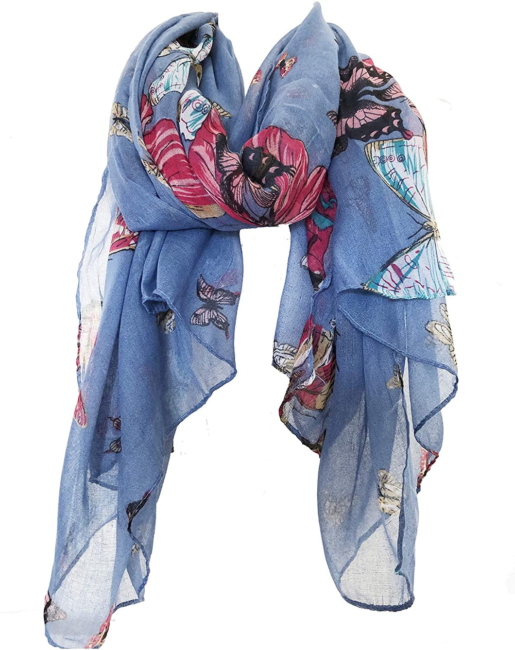 Pamper Yourself Now Blue Scarf with Big and Small Butterflies