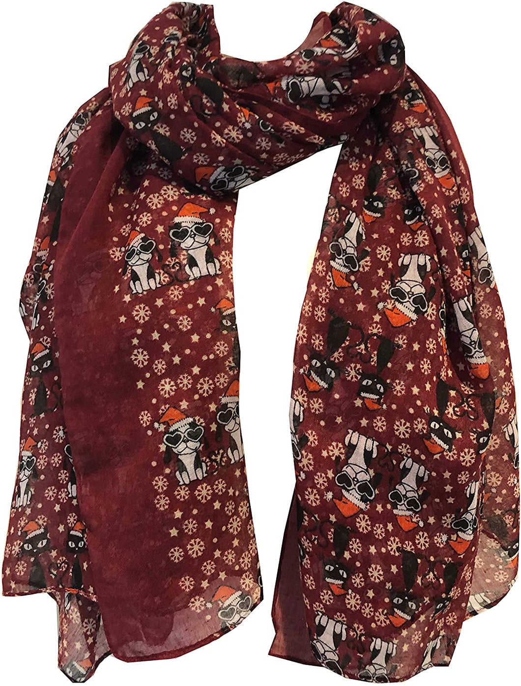 Pamper Yourself Now Red with Christmas Dogs and cat Design Long Soft Scarf