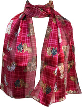 Load image into Gallery viewer, Pamper Yourself Now Red Tartan Shiny Dog Scarf with Different Dog Breeds Thin Long Scarf
