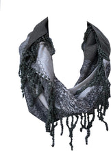 Load image into Gallery viewer, Grey funky snood with diamond design finish and small tassels
