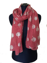 Load image into Gallery viewer, Pamper Yourself Now Rusty red with Silver Foiled Mulberry Tree Design Ladies Scarf/wrap. Great Present for Mum, Sister, Girlfriend or Wife.
