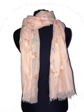 Load image into Gallery viewer, Pamper Yourself Now Peach Unicorn Design Long Scarf/wrap with Frayed Edge
