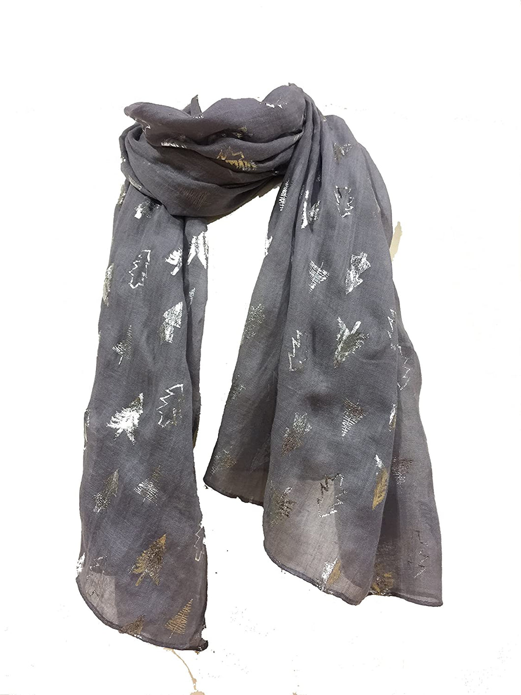 Pamper Yourself Now Silver Grey with Silver Christmas Trees Ladies Long Soft Scarf