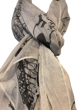 Load image into Gallery viewer, White with Black Eagle and Skull Design Scarf/wrap.
