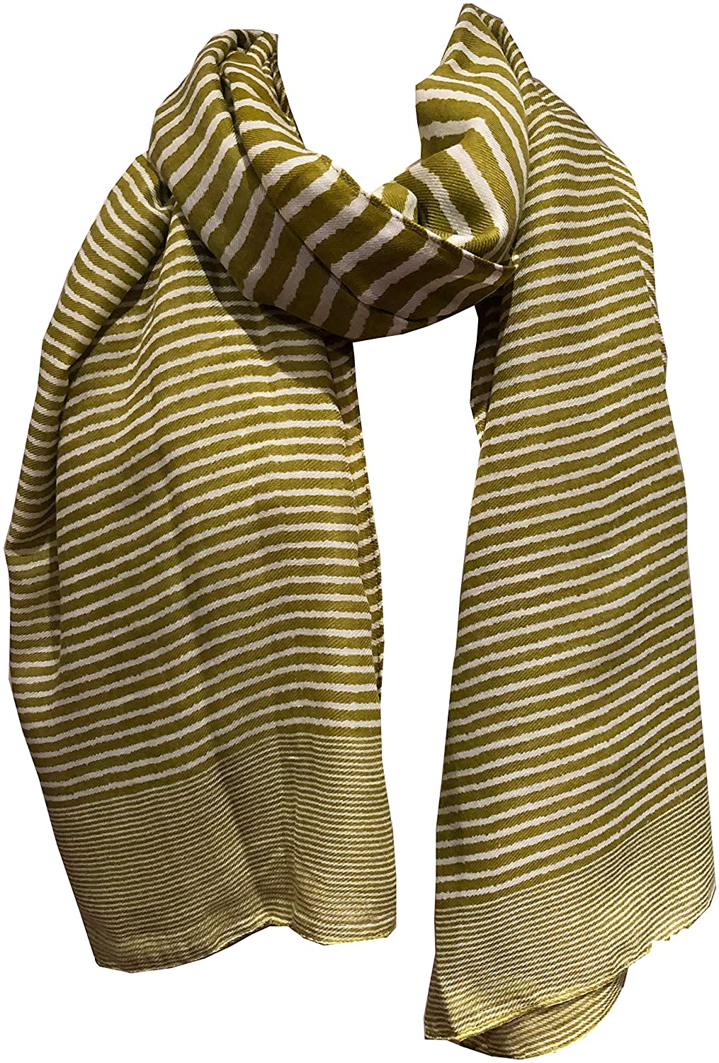 Mustard with white stripes ladies or men's long soft scarf