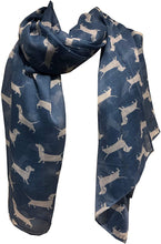 Load image into Gallery viewer, Blue with white dachshund scarf
