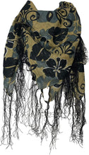 Load image into Gallery viewer, Pamper Yourself Now Beige with Black Flower and Grey Leaf Design Square Scarf
