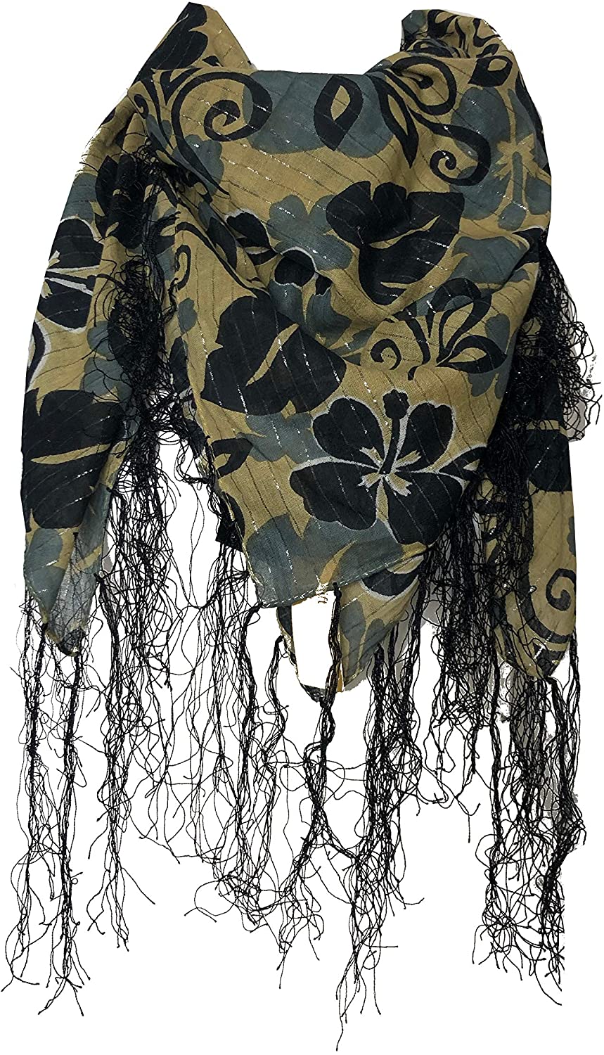 Pamper Yourself Now Beige with Black Flower and Grey Leaf Design Square Scarf