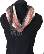 Load image into Gallery viewer, Pink and grey funky snood with diamond design finish and small tassels
