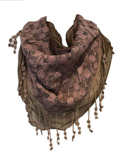Load image into Gallery viewer, Pamper Yourself Now Brown Circle lace with Chiffon Edge Design Triangle Scarf

