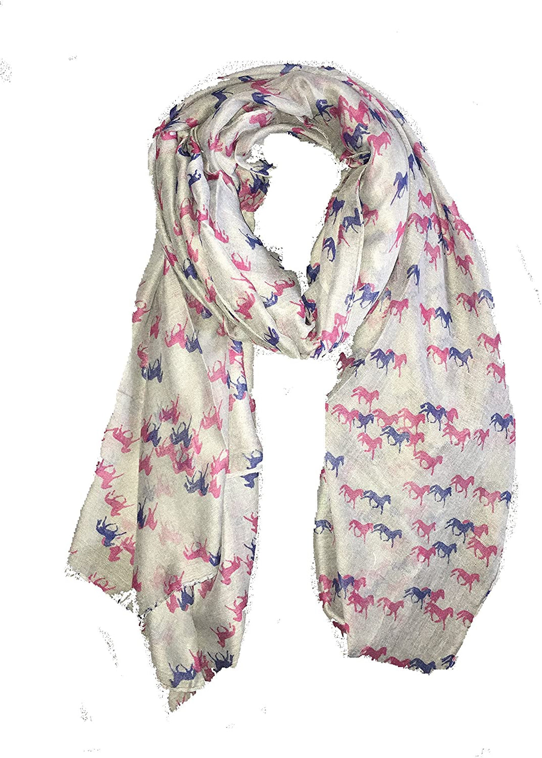 Pamper Yourself Now Grey with Blue and Mauve Small Horse Long Soft Scarf