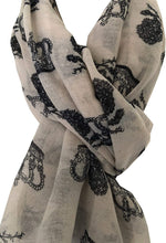 Load image into Gallery viewer, Pamper Yourself Now Beige with Black Skull and Crown Design Scarf/wrap
