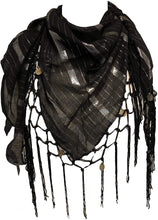 Load image into Gallery viewer, Black with Striped Silver Gypsy Style Triangle Scarf
