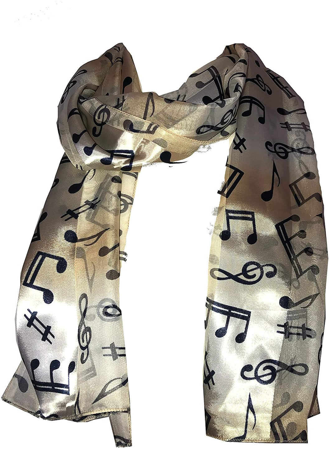 Pamper Yourself Now Gold/Beige Musical Notes Scarf with Blue Notes