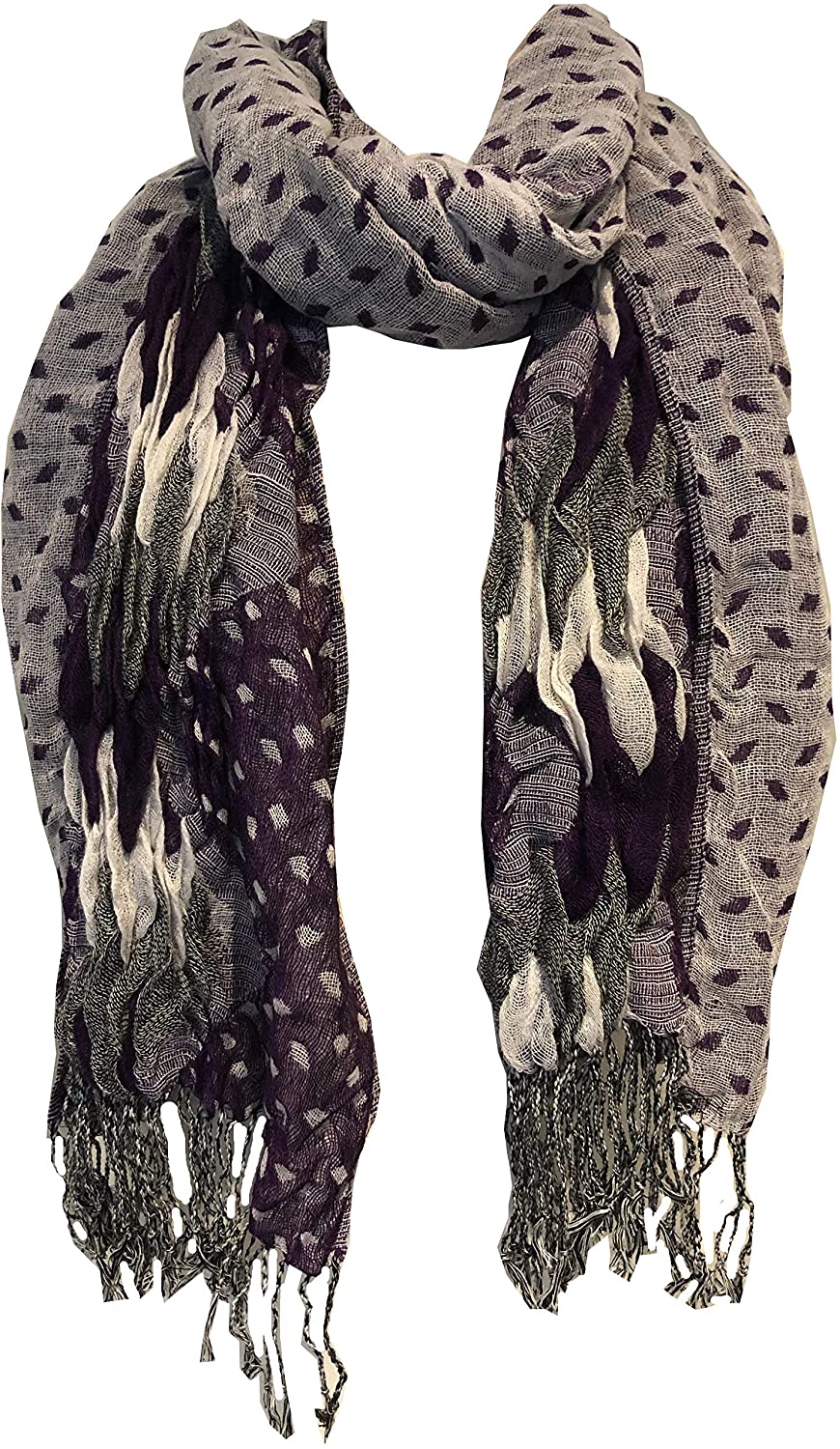 Pamper Yourself Now Purple, White and Grey Chunky Diamond Design Stretchy Blanket Scarf/wrap. Great Present/Gift for mums, Girlfriends or Wife.