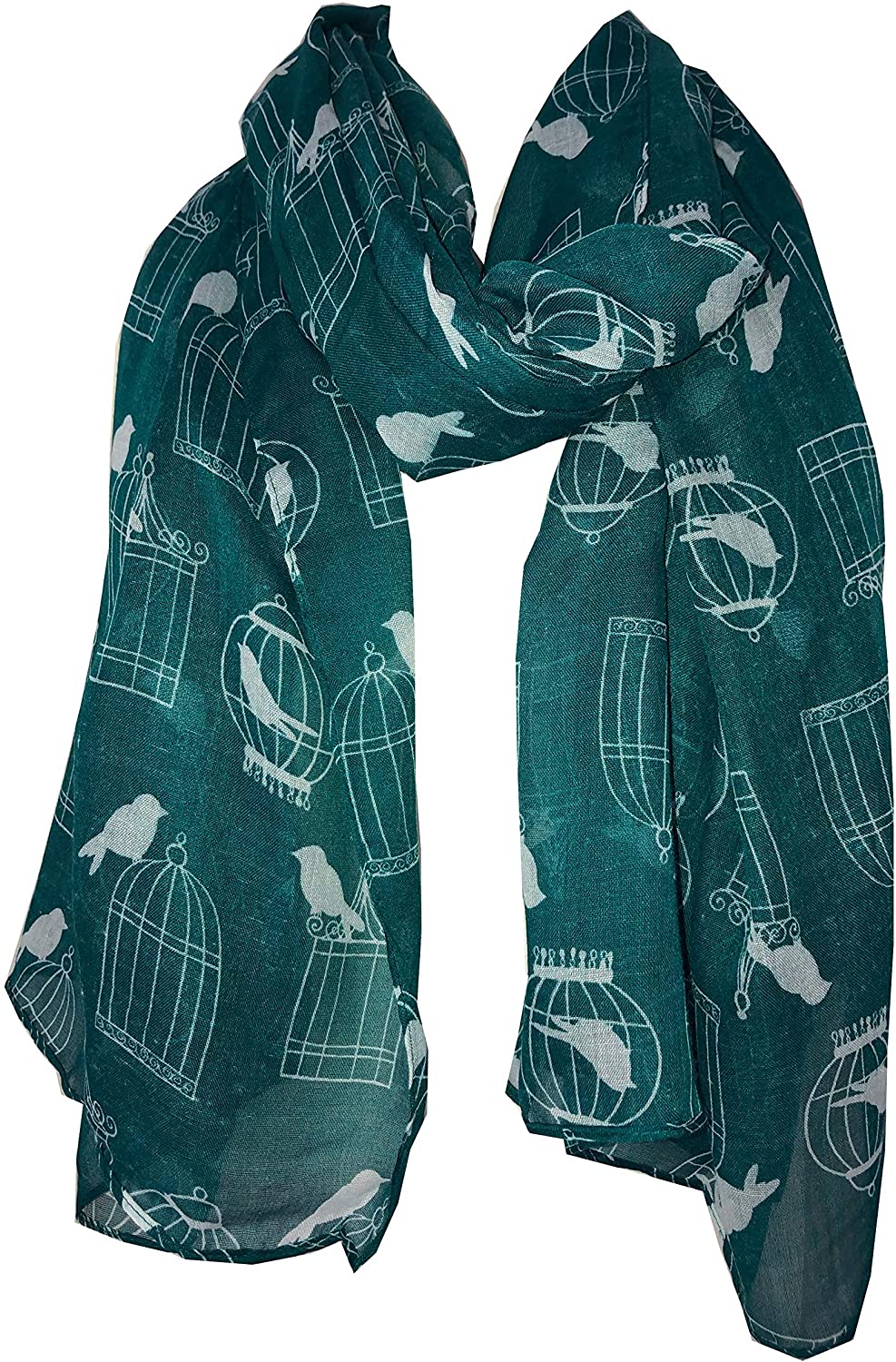 Pamper Yourself Now Green with White Bird cage and Bird Design Scarf Lovely Soft Scarf Fantastic Gift
