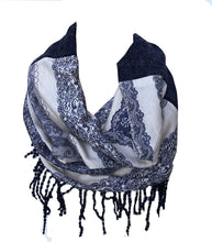 Load image into Gallery viewer, Blue funky snood with diamond design finish and small tassels
