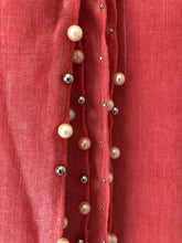 Load image into Gallery viewer, Pamper Yourself Now Coral with Beads and Pearls with Frayed Edge Long Soft Scarf/wrap
