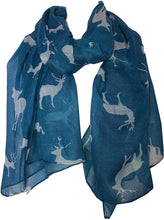 Load image into Gallery viewer, Pamper Yourself Now Light Blue with White Deers stag Print Scarves
