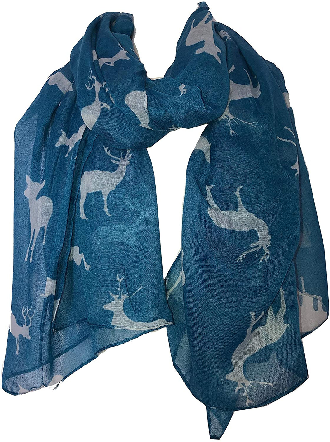 Pamper Yourself Now Light Blue with White Deers stag Print Scarves