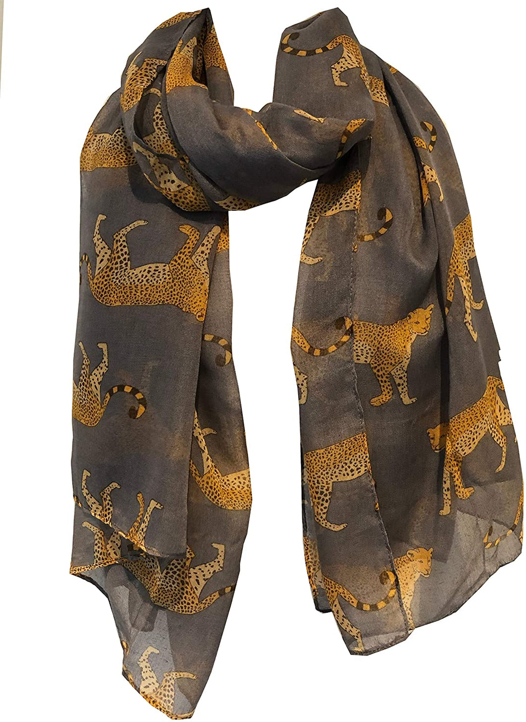 Grey cheetah long soft ladies scarf/wrap. Great present for mum, sister, girlfriend or wife.