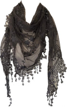 Load image into Gallery viewer, Pamper Yourself Now Dark Grey Small Flower lace Triangle Scarf. a Lovely Fashion Item. Fantastic Gift

