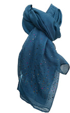 Load image into Gallery viewer, Pamper Yourself Now Plain Blue Scarf with Multi Coloured Sparkle Lovely Long Soft Scarf Fantastic Gift
