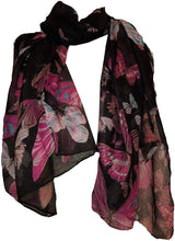 Load image into Gallery viewer, Pamper Yourself Now Black Scarf with Big and Small Butterflies

