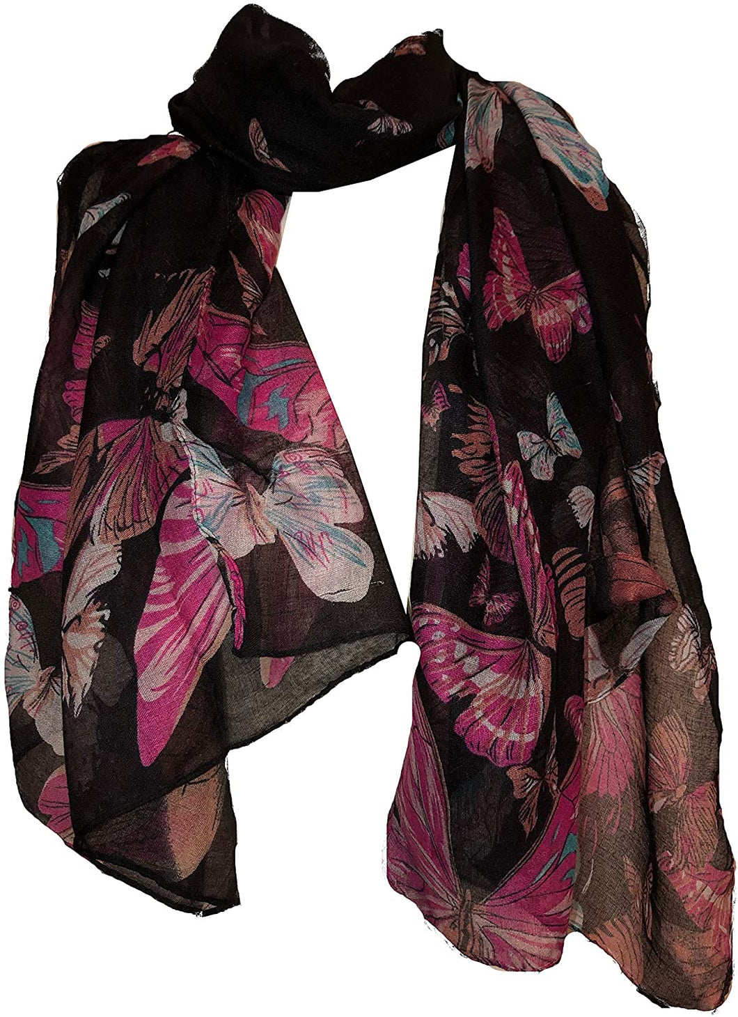 Pamper Yourself Now Black Scarf with Big and Small Butterflies