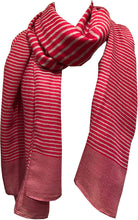 Load image into Gallery viewer, Fuchsia pink with grey stripes long soft scarf
