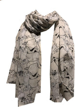 Load image into Gallery viewer, Pamper Yourself Now Cream Sketched Mixed Dog Design Scarf Pug, Sausage Dog, Labrador and whippit
