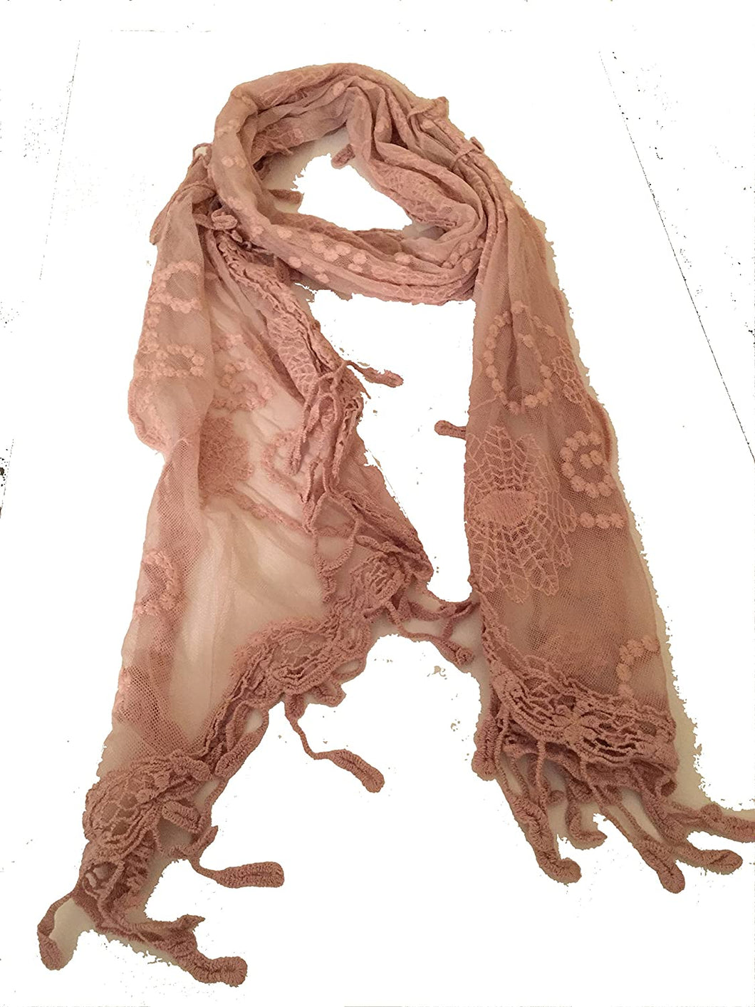 Pink lace with spiral design long soft scarf